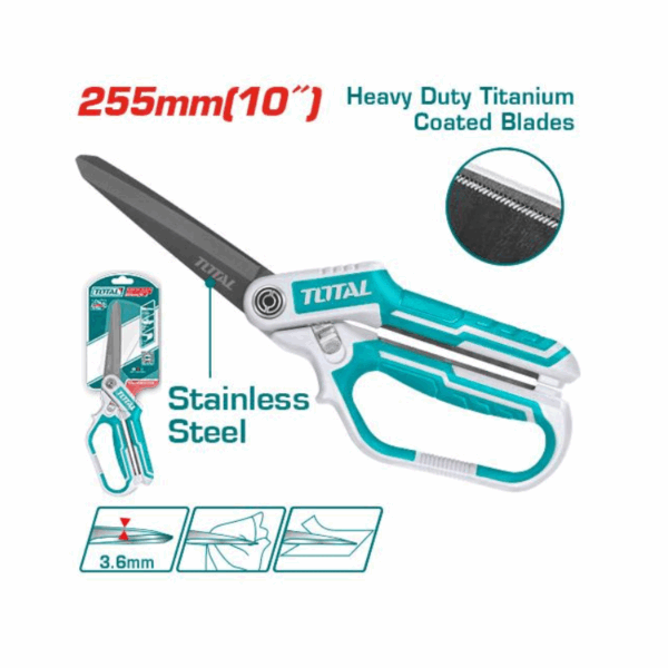 Total Rubber Grip Long Blade Heavy Duty Scissor 255Mm 10&Quot; With Titanium Plated Stainless Steel Blade Thscrs832558