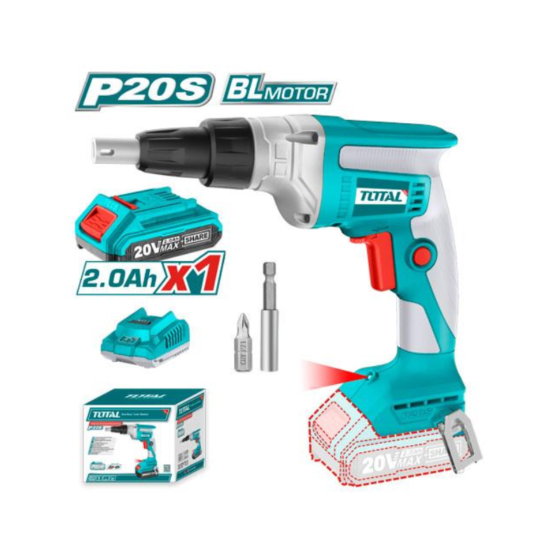 Total Drywall Screwdriver Cordless, Lithium-Ion 20V With 2.0Ah Battery, Charger, Screwdriver Bit &Amp; Bit Holder  Tdsli204200