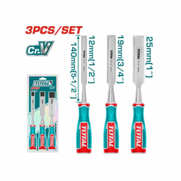 Total 3Pcs Wood Chisel Set 12/19/25Mm Cr-V Material Tht41K0302