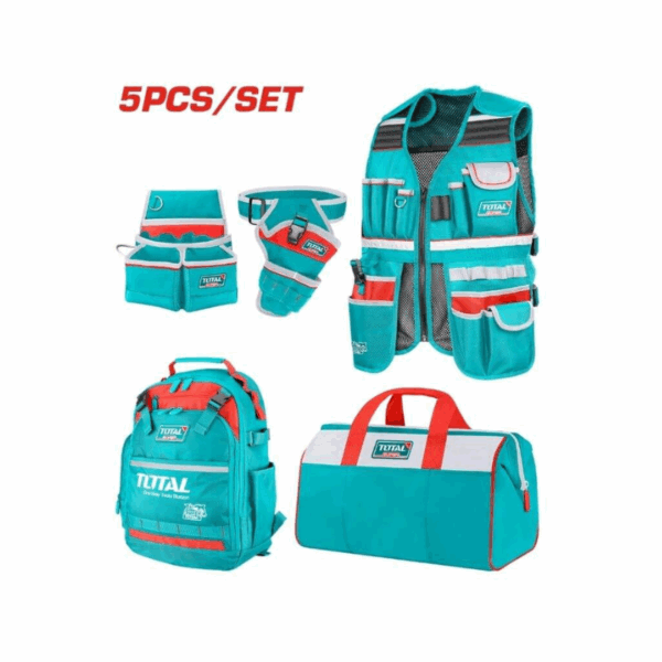 Total 5Pcs Tools Bag Set With Tool Backpack, Bag, Pouch, Vest &Amp; Drill Holster Tos23090