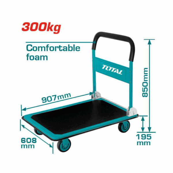 Total Foldable Platform Hand Truck 300Kgs 907X608Mm With Steel Handle, 5&Quot;Pu Wheel, Non-Slip Pvc Mat Ththp13002