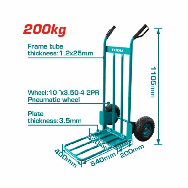 Total Hand Trolley 200Kg With High Grip Plastic Handles, 10&Quot;X3.50-4 2Pr Pneumatic Wheels Ththt20771
