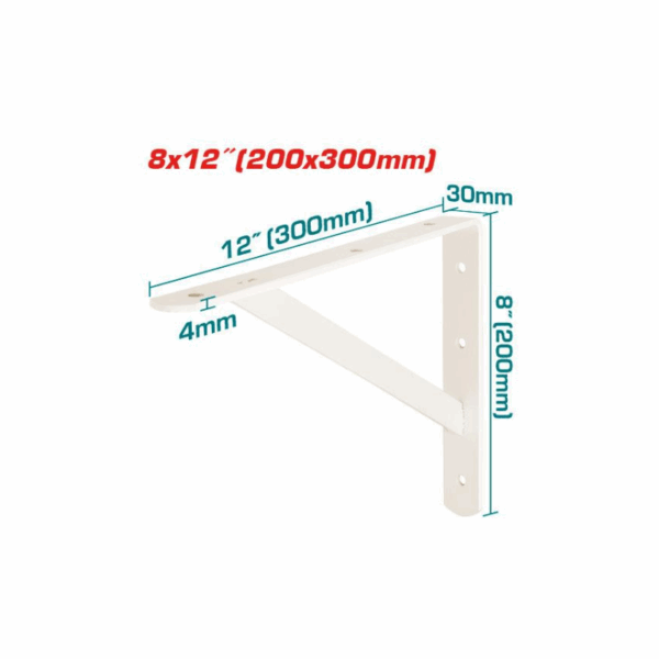 Total Heavy Duty Shelf Bracket 8X12&Quot; With 6 Attachment Points, White Thdsb0812