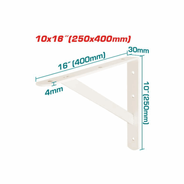 Total Heavy Duty Shelf Bracket 10X16&Quot; With 6 Attachment Points, White Thdsb1016