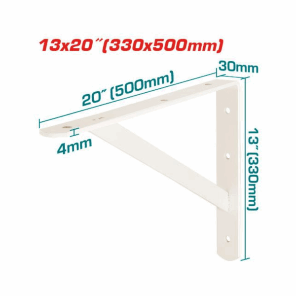 Total Heavy Duty Shelf Bracket 13X20&Quot; With 6 Attachment Points, White Thdsb1320