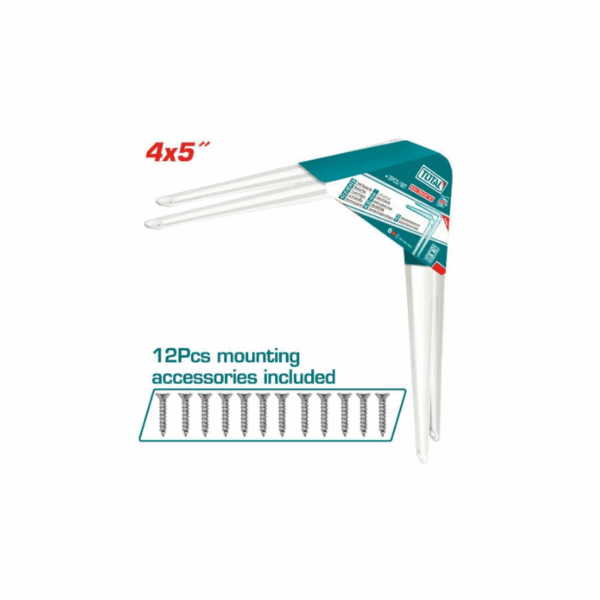 Total Shelf Bracket 2Pcs Set 4X5&Quot; With 6 Attachment Points, 12 Mounting Screws, White Tsb10405