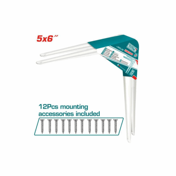 Total Shelf Bracket 2Pcs Set 5X6&Quot; With 6 Attachment Points, 12 Mounting Screws, White Tsb10506