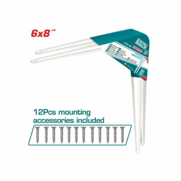 Total Shelf Bracket 2Pcs Set 6X8&Quot; With 6 Attachment Points, 12 Mounting Screws, White Tsb10608