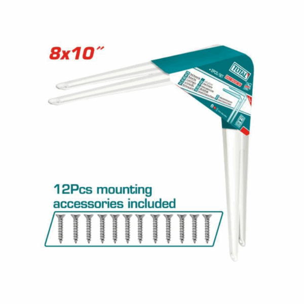 Total Shelf Bracket 2Pcs Set 8X10&Quot; With 6 Attachment Points, 12 Mounting Screws, White Tsb10810