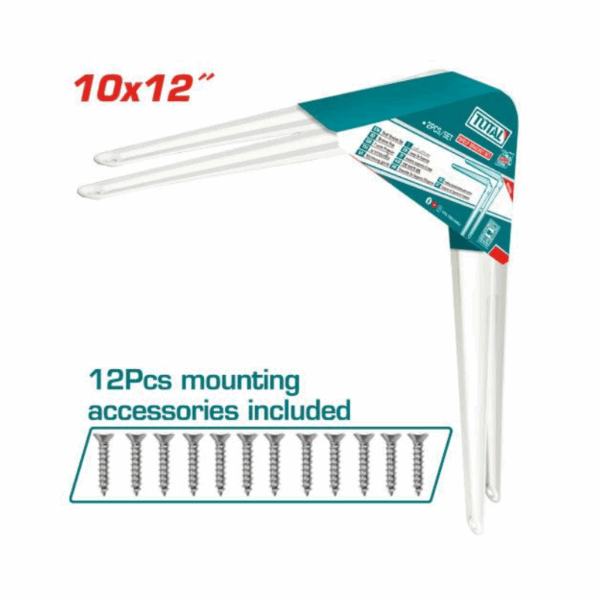 Total Shelf Bracket 2Pcs Set 10X12&Quot; With 6 Attachment Points, 12 Mounting Screws, White Tsb11012