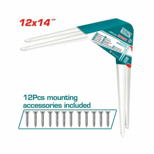 Total Shelf Bracket 2Pcs Set 12X14&Quot; With 6 Attachment Points, 12 Mounting Screws, White Tsb11214