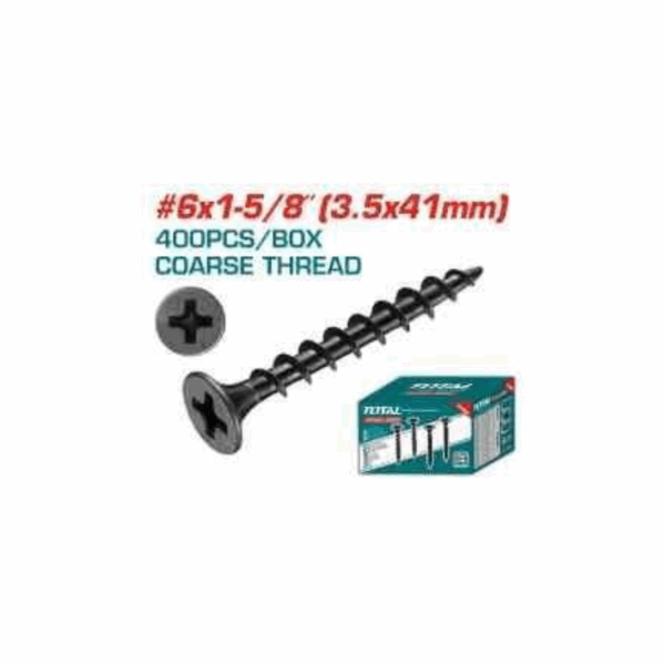 Total Drywall Screw #6X1-5/8&Quot;(3.5X41Mm) Coarse Thread For Gypsum Phillips Drive, Carbon Steel, Phosphatized Black 400Pcs Box Thwds61581