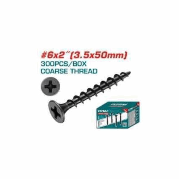 Total Drywall Screw #6X2&Quot;(3.5X50Mm) Coarse Thread For Gypsum Phillips Drive, Carbon Steel, Phosphatized Black 300Pcs Box Thwds621