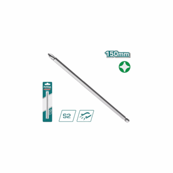 Total Magnetic Tip Screw Driver Bit 150Mm, Ph2, S2 Industrial Steel, Sandblasted Surface Tac16Ph264