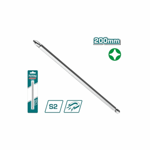 Total Magnetic Tip Screw Driver Bit 200Mm, Ph2, S2 Industrial Steel, Sandblasted Surface Tac16Ph284
