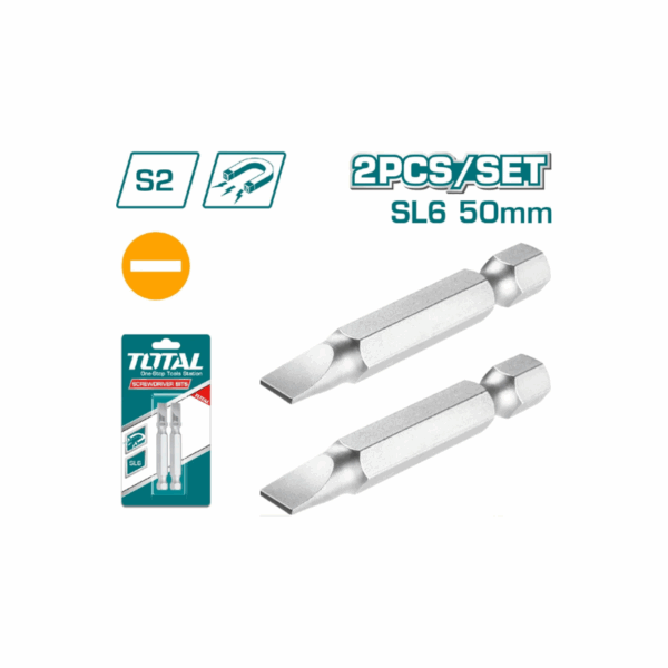 Total Magnetic Tip Screwdriver Bit Sl6X1.0 50Mm, S2 Industrial Steel 2Pcs Set Tac16Sl624