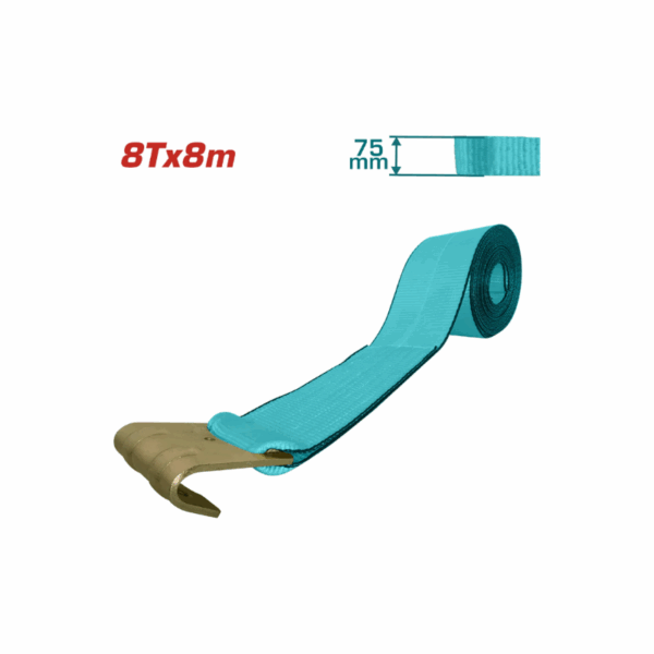 Total Winch Strap With Flat Steel Hook 8M X 75Mm, 8T For Boat, Truck, Jet Ski &Amp; Car Trailers Thws0808