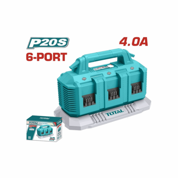 Total 6 Port Cordless Battery Charger 20V 4A, Fits All Total P20S 20V Tools Tfcli2064