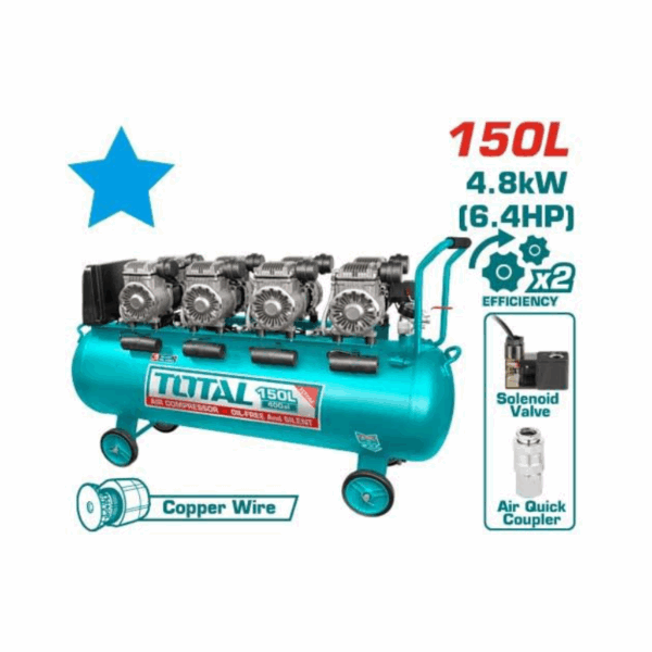 Total Air Compressor 150L Oil Free System, 2 Motors 6.4Hp Tcs4481508