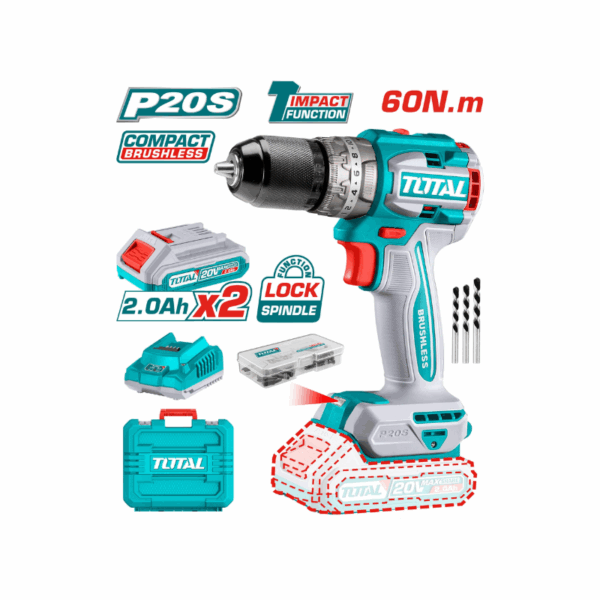 Total Compact Brushless Impact Drill, Cordless Lithium-Ion 20V Tidli20602