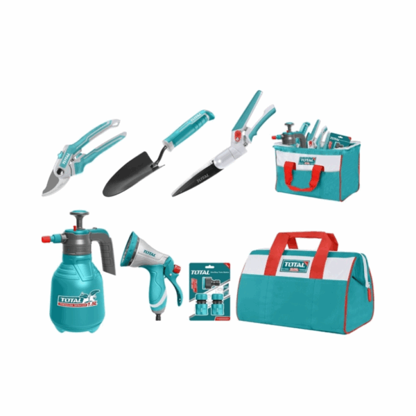 Total 7Pcs Garden Tools Set With Trowel, Nozzle, Quick Connector, Pressure Sprayer, Tool Bag, Pruning &Amp; Glass Shears Tos23048