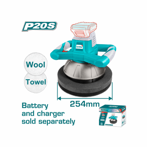 Total Angle Polisher Cordless Lithium-Ion 20V With Wool &Amp; Towel Polishing Bonnet Topli2001