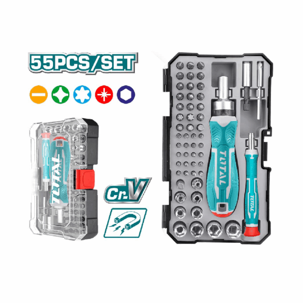 Total Screwdriver Bit Set, Cr-V Material Tacsd30556 (Pack Of 55Pcs)