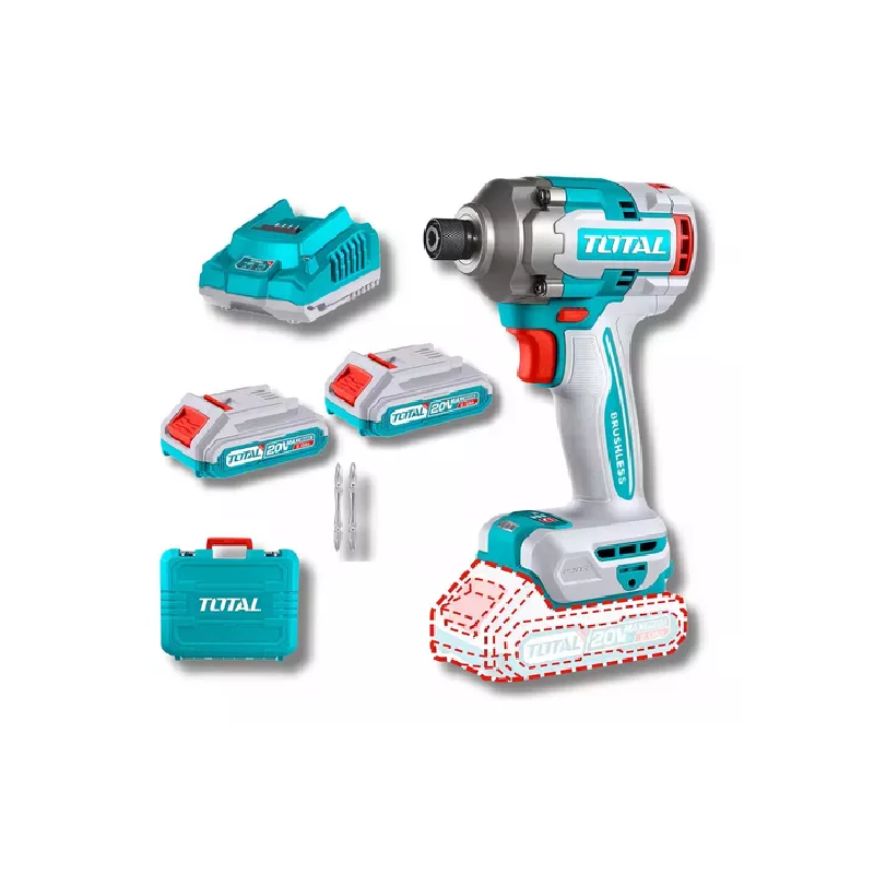 Total Cordless Impact Driver 230Nm Lithium-Ion 20V With Screwdriver Bits, Battery &Amp; Charger Tirli2023