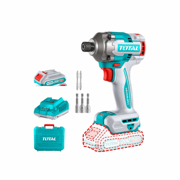 Total Cordless Impact Driver 285Nm Lithium-Ion 20V With Screwdriver Bits, Nut Setters, Battery &Amp; Charger Tirli2028