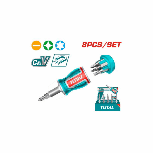 Total 8In1 Stubby Screwdriver Set With Handle &Amp; Screwdriver Bits Tacsds0706