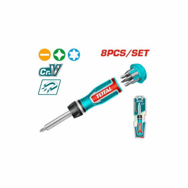 Total Ratchet Screwdriver Set With Handle &Amp; Screwdriver Bits Tacsd30086 (Pack Of 8Pcs)