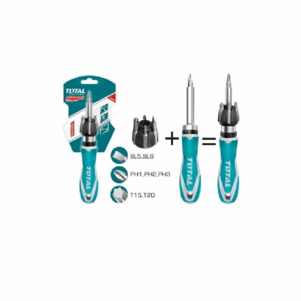 Total Ratchet Screwdriver Set With Handle &Amp; Screwdriver Bits Tacsd30086 (Pack Of 8Pcs)