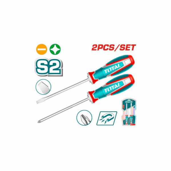 Total Screwdriver Set With S2 Blade, Strong Magnetic Pull, Ergonomic Handle Tksds0226 (Pack Of 2Pcs)