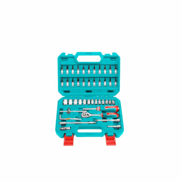 Total Socket Set 1/4&Quot; With Three Colour Soft Handle, Chromed Plated, Heat Treated Tht141462 (Pack Of 46Pcs)
