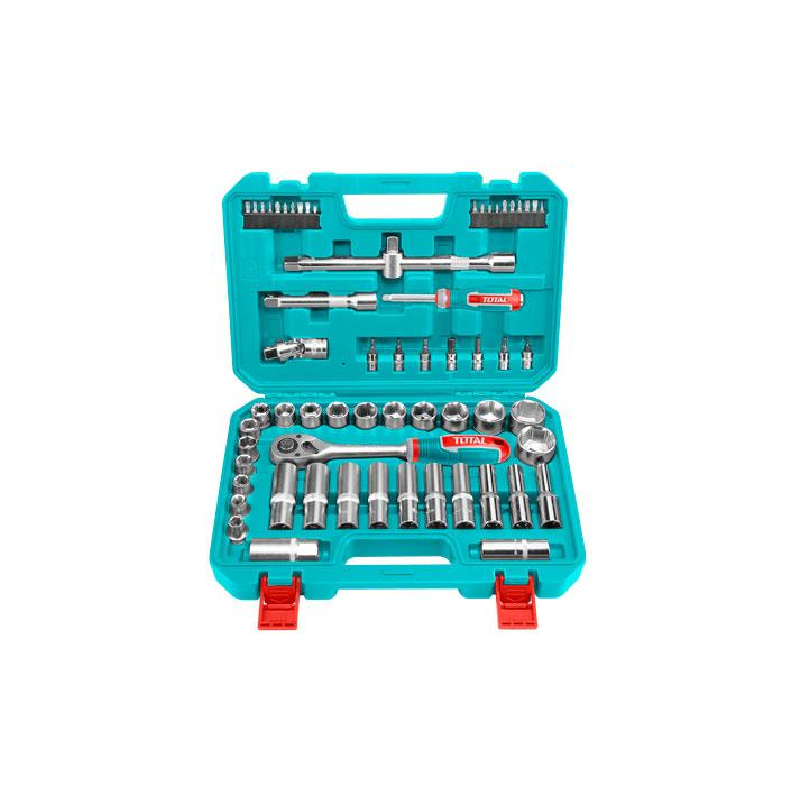 Total Socket Set 1/2&Quot; With Three Colour Soft Handle, Chromed Plated, Heat Treated Tht121602 (Pack Of 62Pcs)