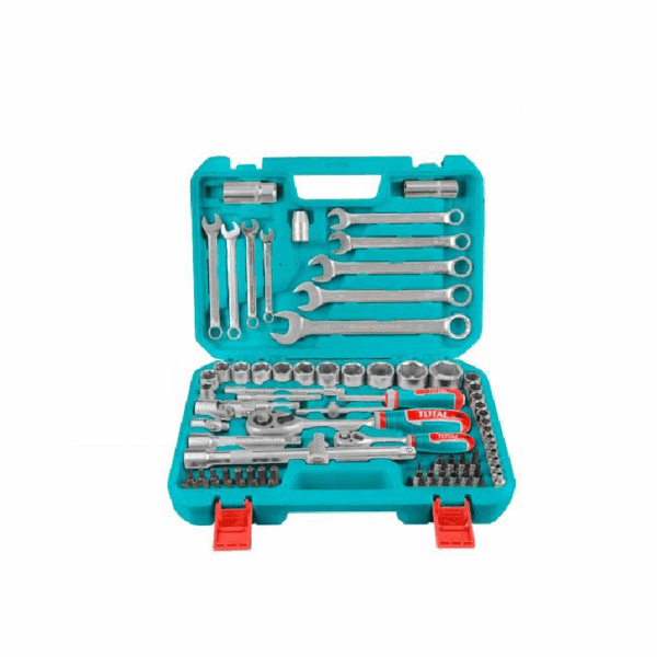 Total Socket Set 1/4&Quot; &Amp; 1/2&Quot; With Three Colour Soft Handle, Chromed Plated, Heat Treated Tht421802 (Pack Of 82Pcs)