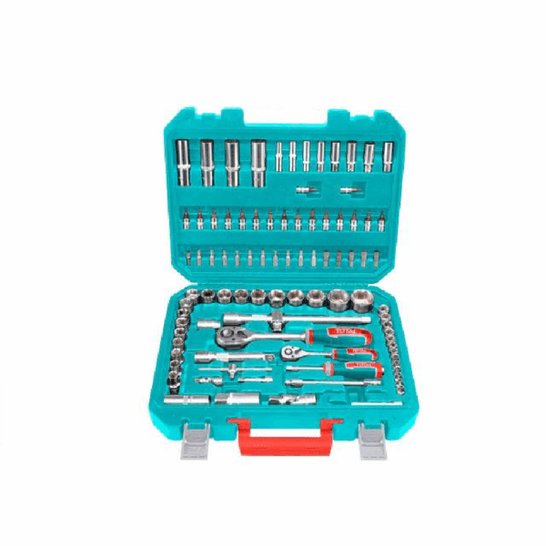 Total Socket Set 1/4&Quot; &Amp; 1/2&Quot; With Three Colour Soft Handle, Chromed Plated, Heat Treated Tht421942 (Pack Of 94Pcs)