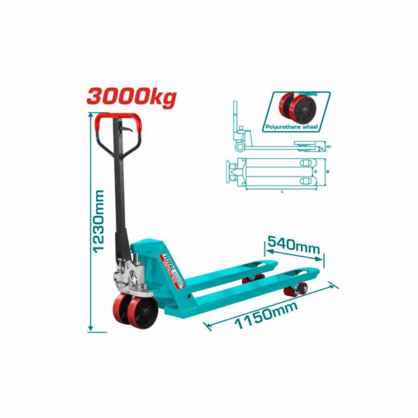 Total Hand Pallet Truck 3000Kg With Polyurethane Wheel, Comfortable Rubber Grip Tht301301