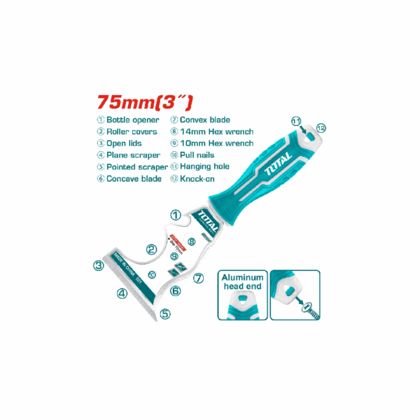 Total Multifunction Putty Trowel 75Mm/3'', Heat Treatment, Fine Polished Tht683606M