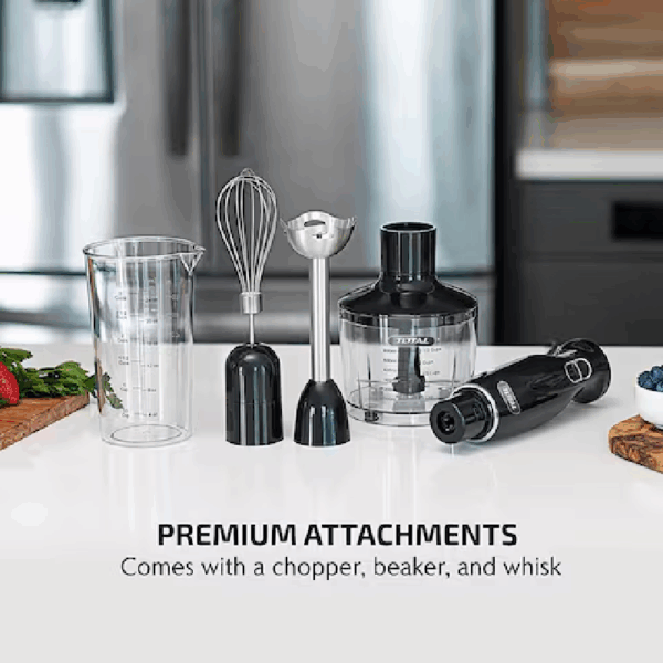 Total 5In1 Cordless Hand Blender Set 100W Dc 16V Lithium-Ion With 5 Speed Control, Led Display, Steel Blades Tjb056K