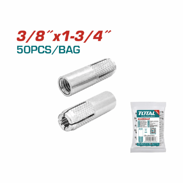 Total Drop-In Anchor Plug 3/8&Quot;X1-3/4&Quot; Carbon Steel, Zinc Plated Finish Thwda381341 (Pack Of 50Pcs)