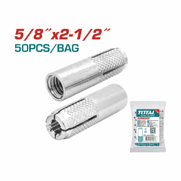 Total Drop-In Anchor Plug 5/8&Quot;X2-1/2&Quot; Carbon Steel, Zinc Plated Finish Thwda582121 (Pack Of 50Pcs)