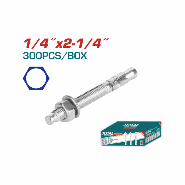 Total Galvanized Wedge Anchor 1/4&Quot;X2-1/4&Quot; Carbon Steel, Zinc Plated Finish Thwwa142141 (Pack Of 300Pcs)
