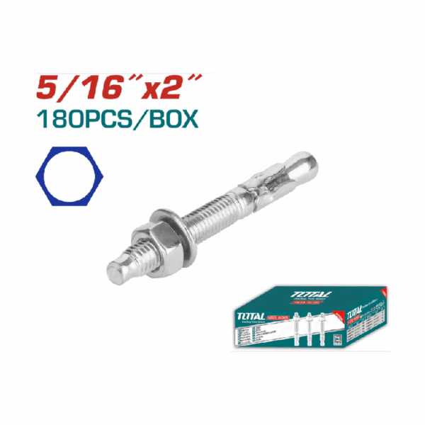 Total Galvanized Wedge Anchor 5/16&Quot;X2&Quot; Carbon Steel, Zinc Plated Finish Thwwa51621 (Pack Of 180Pcs)