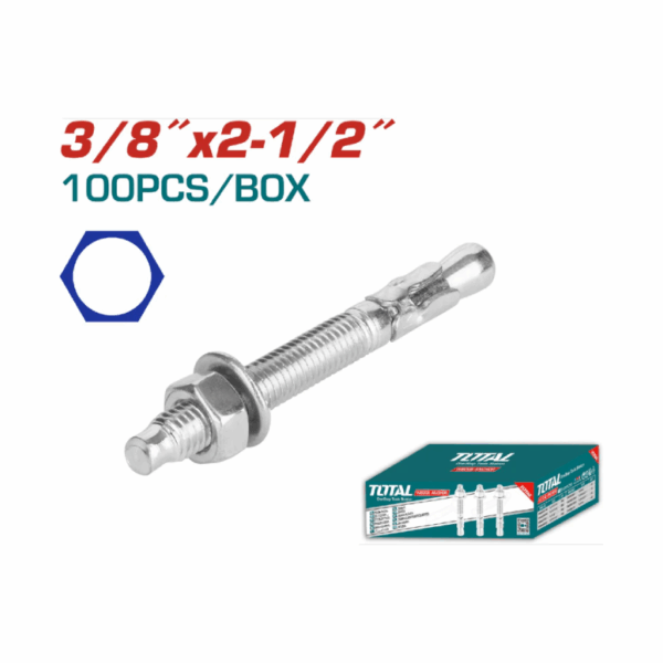 Total Galvanized Wedge Anchor 3/8&Quot;X2-1/2&Quot; Carbon Steel, Zinc Plated Finish Thwwa382121 (Pack Of 100Pcs)