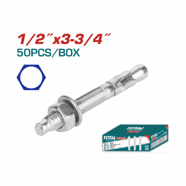 Total Galvanized Wedge Anchor 1/2&Quot;X3-3/4&Quot; Carbon Steel, Zinc Plated Finish Thwwa213341 (Pack Of 50Pcs)