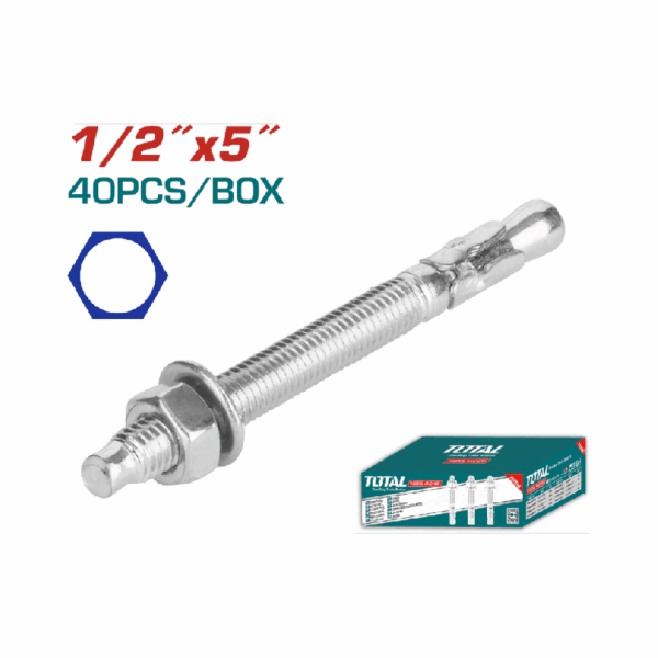 Total Galvanized Wedge Anchor 1/2&Quot;X5&Quot; Carbon Steel, Zinc Plated Finish Thwwa2151 (Pack Of 40Pcs)