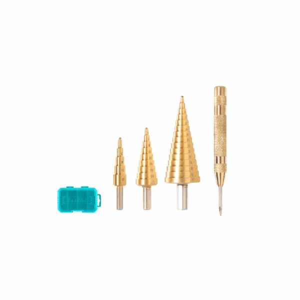 Total Step Drill Bit Set With Automatic Center Punch Tacsd2041 (Pack Of 4Pcs)