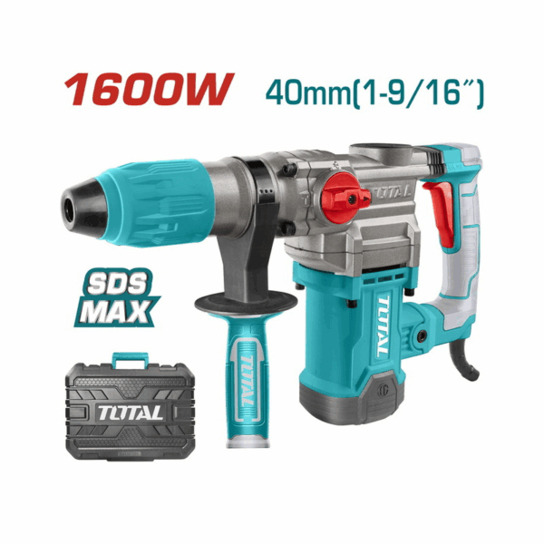 Total Rotary Hammer Sds Max 1600W With Chisel-Locking &Amp; Anti-Vibration System, 2 Drills, 2 Chisels, 1 Extra Carbon Brush Th1163855