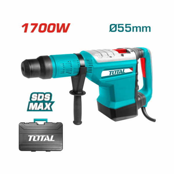 Total Rotary Hammer Sds Max 1700W With Chisel-Locking &Amp; Anti-Vibration System, Indicators, 1 Extra Carbon Brush Th117556